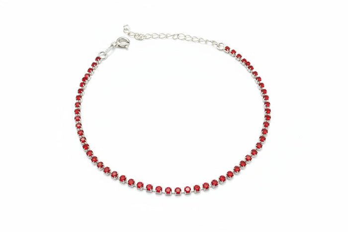 Pulsera Tennis con Circones Rojos 2mm – Silver Ice 01