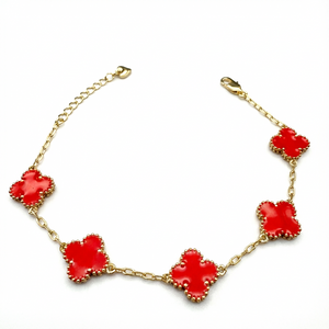 Pulsera Van Cleef Roja Dual Oro Goldfilled